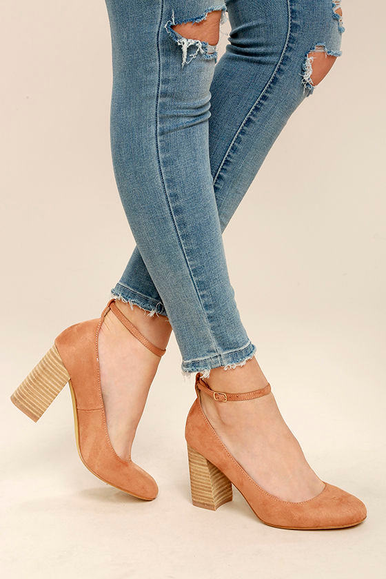 McKinley Nude Suede Ankle Strap Pumps 1