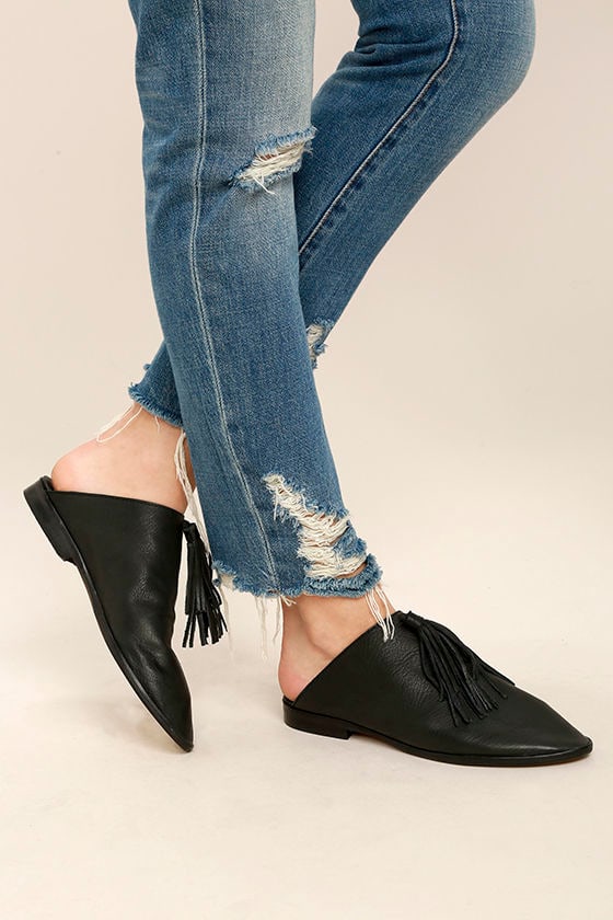 flat mules with tassels