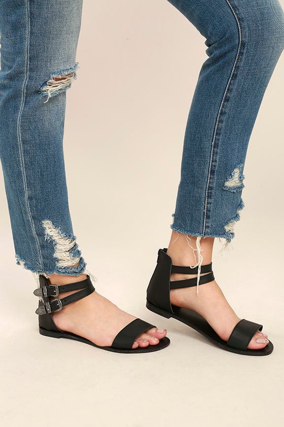 two part ankle strap flat sandals