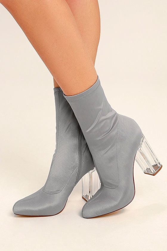 Antoinette Grey Lucite Mid-Calf Boots