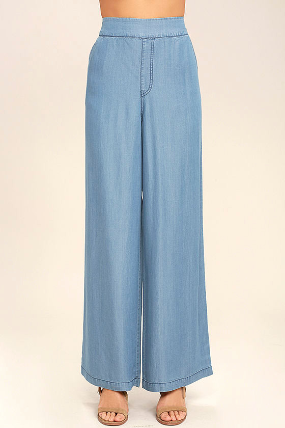 Palazzo Blue Chambray Wide-Leg Pants 2