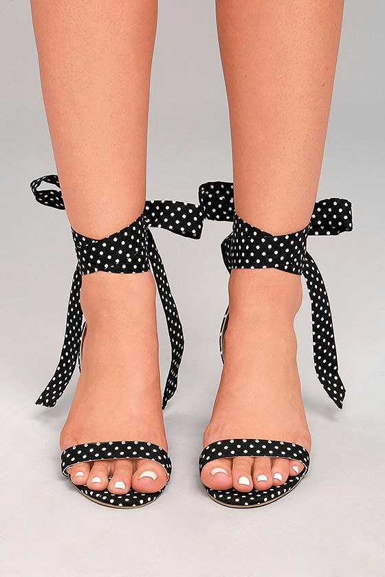 Betsey Johnson Jemi Black and White Polka Dot Lace-Up Wedges 2