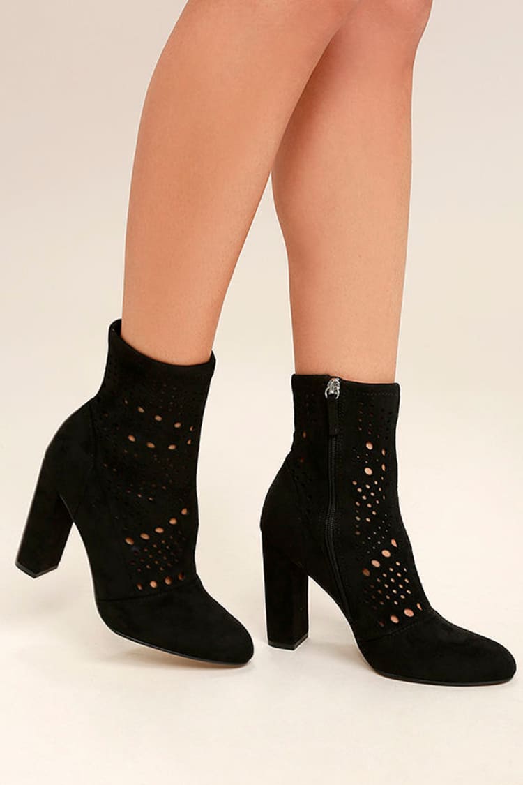 Steve Madden Ennie Black Suede Boots Sock Boots Mid-Calf