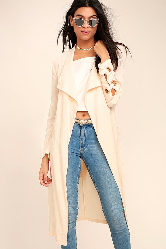 Chic Pale Peach Trench Coat - Lightweight Trench Coat - Grommet Coat ...