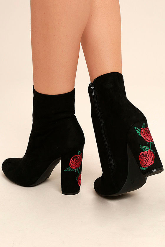 Gitana Black Suede Embroidered Mid-Calf Boots