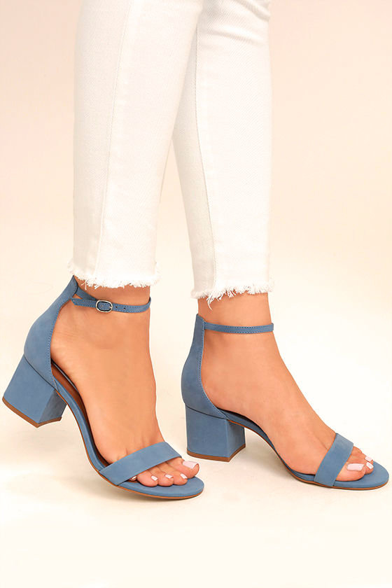 Steve Madden Irenee Light Blue Nubuck Leather Ankle Strap Heels 2