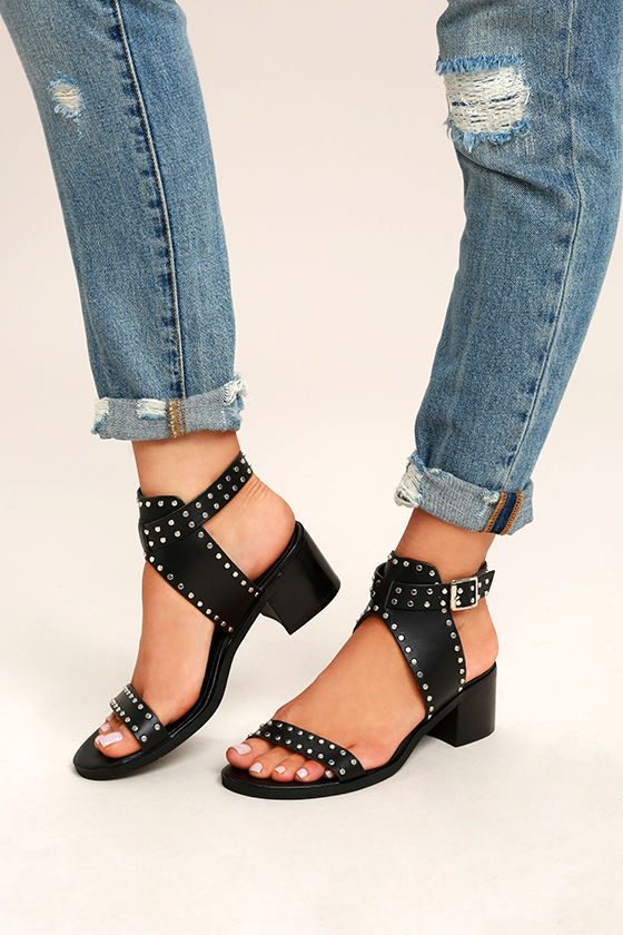 Steve Madden Gila Black Studded Ankle Strap Heels