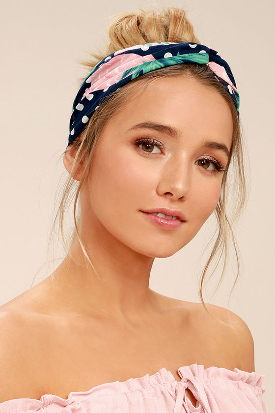 Cute Navy Blue Print Headband Knotted Headband Turban Headband 13.00 Lulus