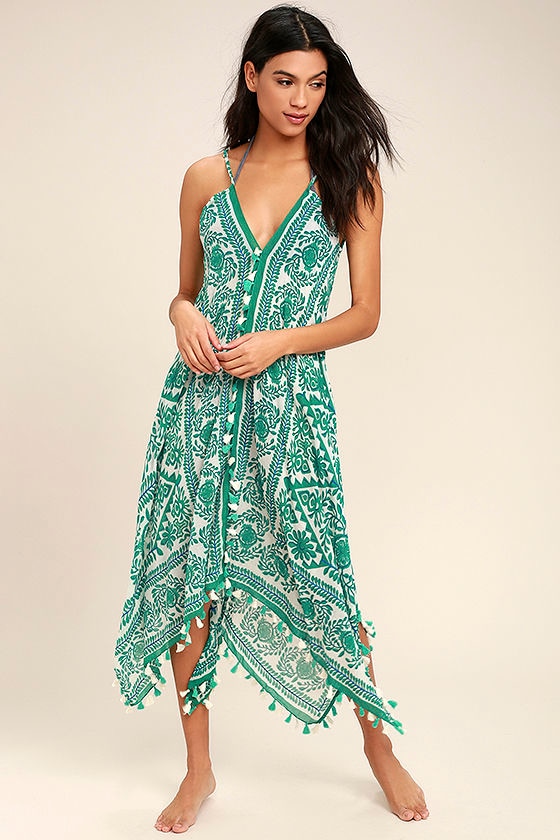 Fun Green Print CoverUp Swim CoverUp Tassel CoverUp Green
