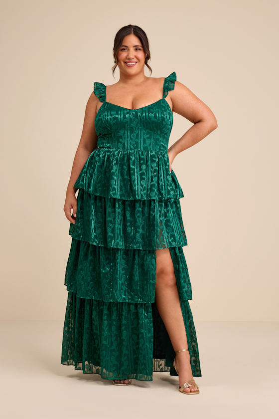 Stunning Glory Hunter Green Floral Jacquard Tiered Maxi Dress - thumbnail 5