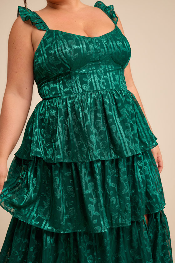 Stunning Glory Hunter Green Floral Jacquard Tiered Maxi Dress - thumbnail 6