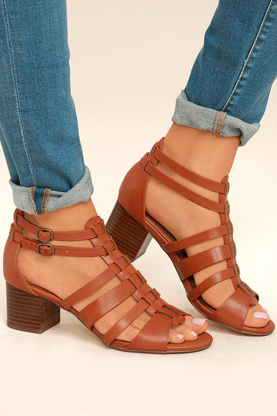 brown caged heels