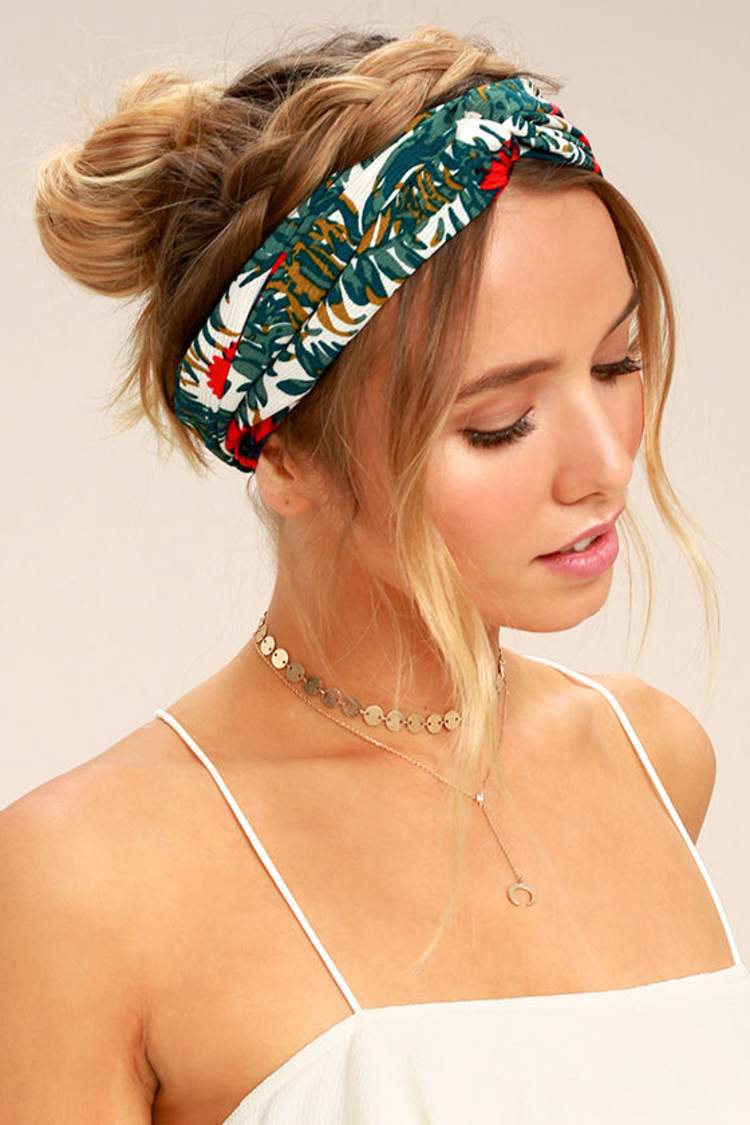 Cute Red and Green Floral Print Headband - Knotted Headband  display picture 2