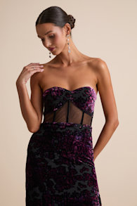 Breathtaking View Black Mesh Burnout Velvet Strapless Maxi Dress 1