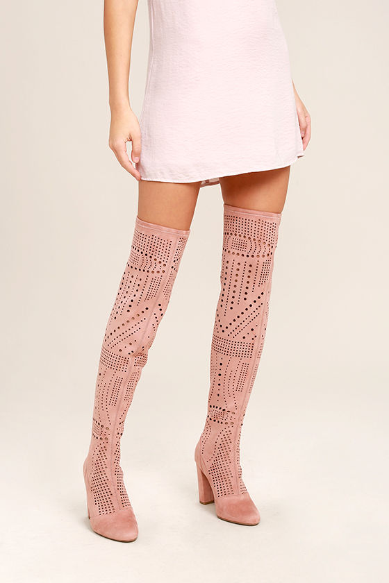 Steve Madden Eden Rose Suede Cutout Over the Knee Boots
