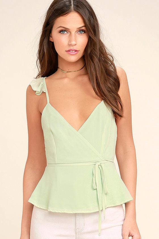 Cute Mint Green Top Wrap Top Blouse Wrap Tank Top 42.00 Lulus