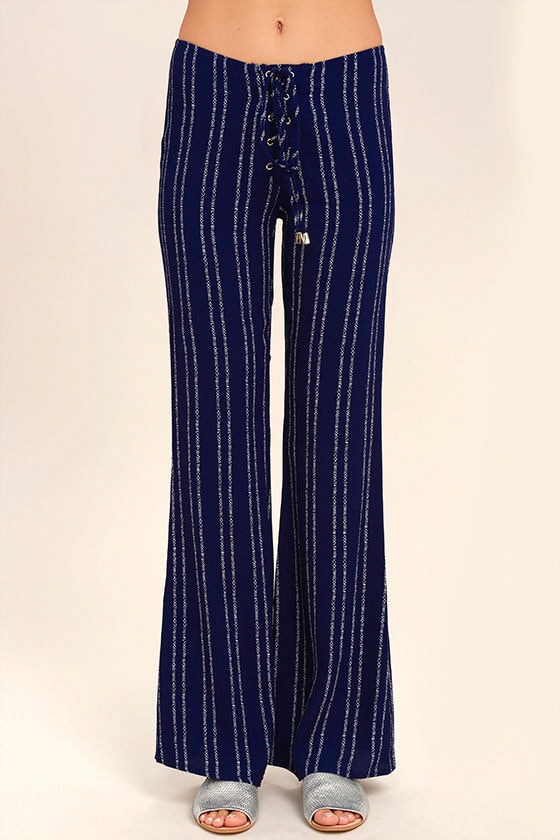 Touch of Flair Navy Blue Print Lace-Up Pants