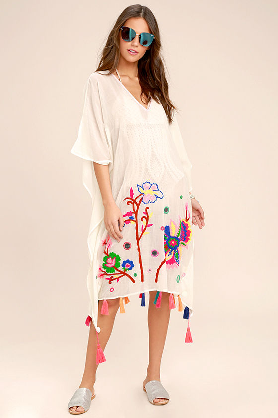 Cute Cream CoverUp Embroidered CoverUp Cream Dress Kaftan 78