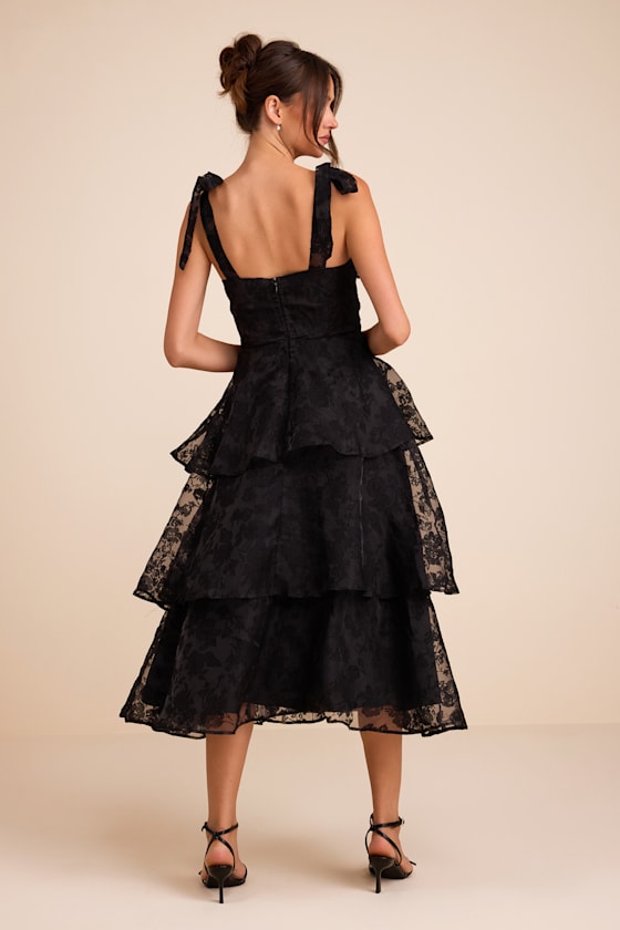 Glamorous Sweetie Black Burnout Tie-Strap Bustier Midi Dress - thumbnail 3