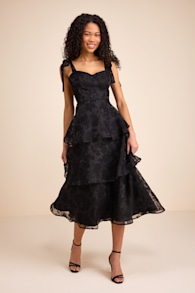 Glamorous Sweetie Black Burnout Tie-Strap Bustier Midi Dress 2