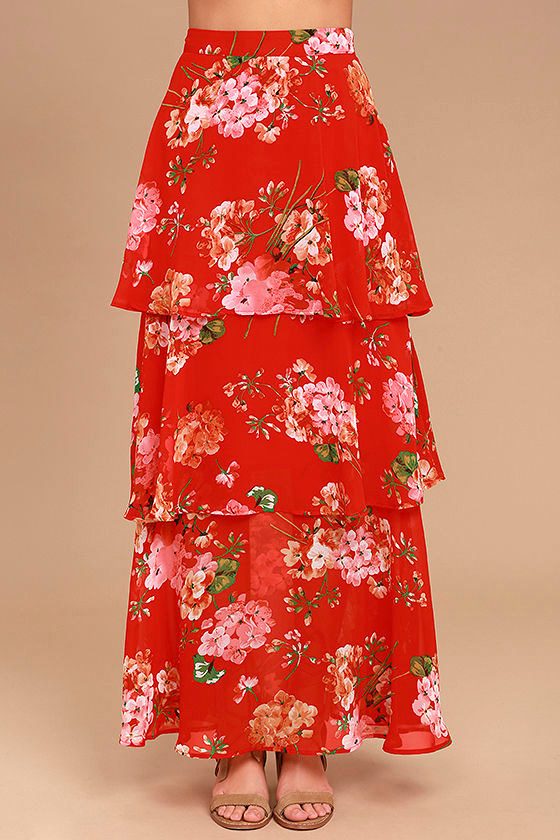 Flores Maxi Skirt - Red