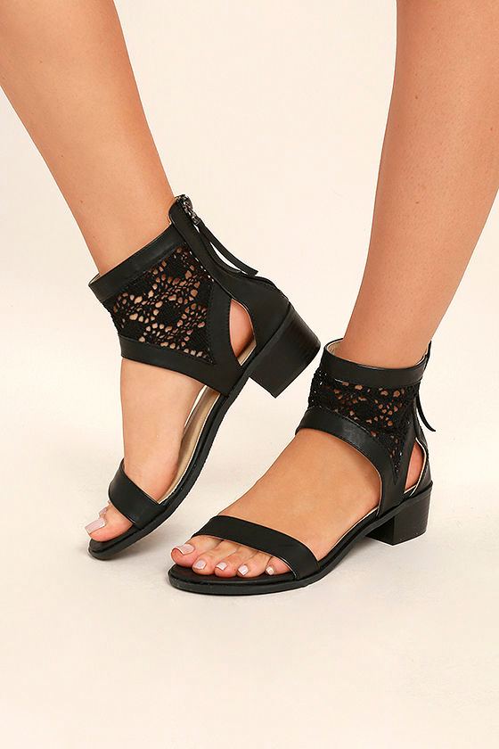 Chic Black Heeled Sandals Black Lace Sandals Black Sandals 35.00
