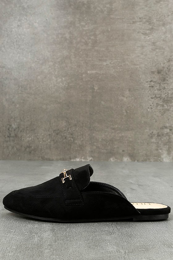 Chic Black Loafers - Black Suede Loafers - Black Loafer Slides - Black ...