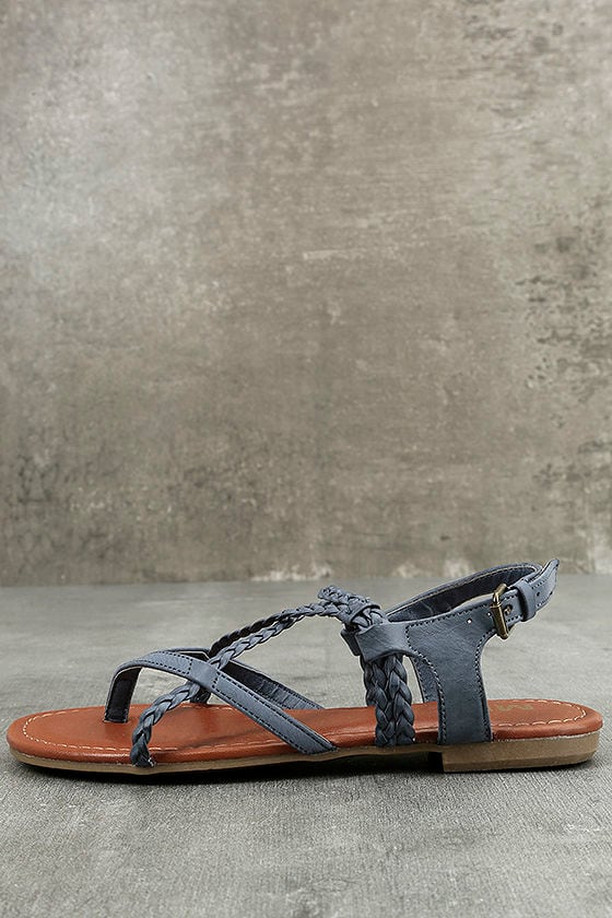 Mia Dannie Denim Blue Sandals - Flat Sandals - Braided Sandals - $49.00 ...