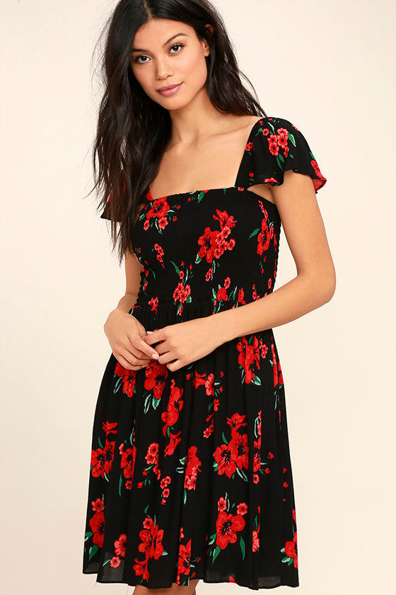 Others Follow Marabella Red and Black Floral Print Dress 1