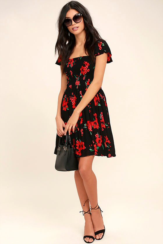 Others Follow Marabella Red and Black Floral Print Dress 2