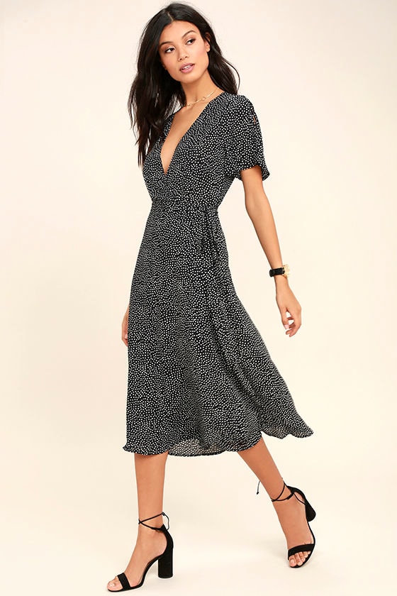 lulus polka dot long sleeve midi dress