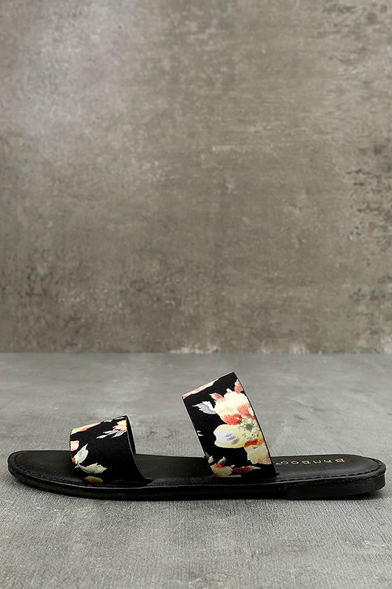 Floral Green Black Women's Slide Sandals