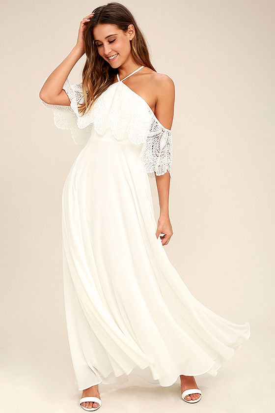 Off Shoulder White Lace Maxi Dress on ...