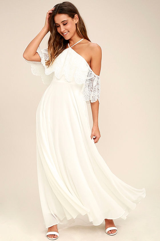 Lovely White Dress - Halter Dress - Maxi Dress - Lace Dress - Lulus