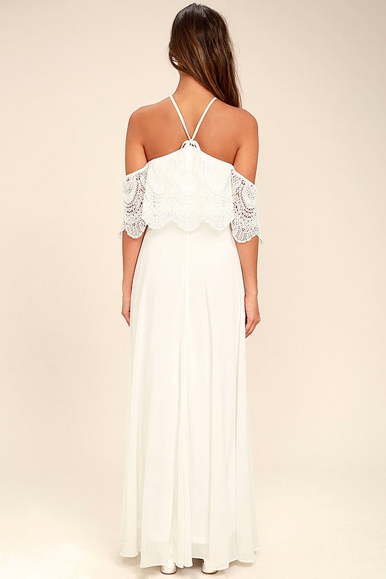 Lovely White Dress - Halter Dress - Maxi Dress - Lace Dress