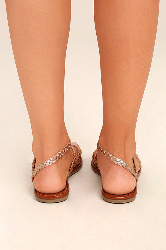 Mia Braid Sandals - Rose Gold Sandals - Leather Thong Sandals - $49.00