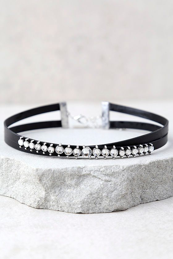 Viveka Black and Silver Rhinestone Choker Necklace 2