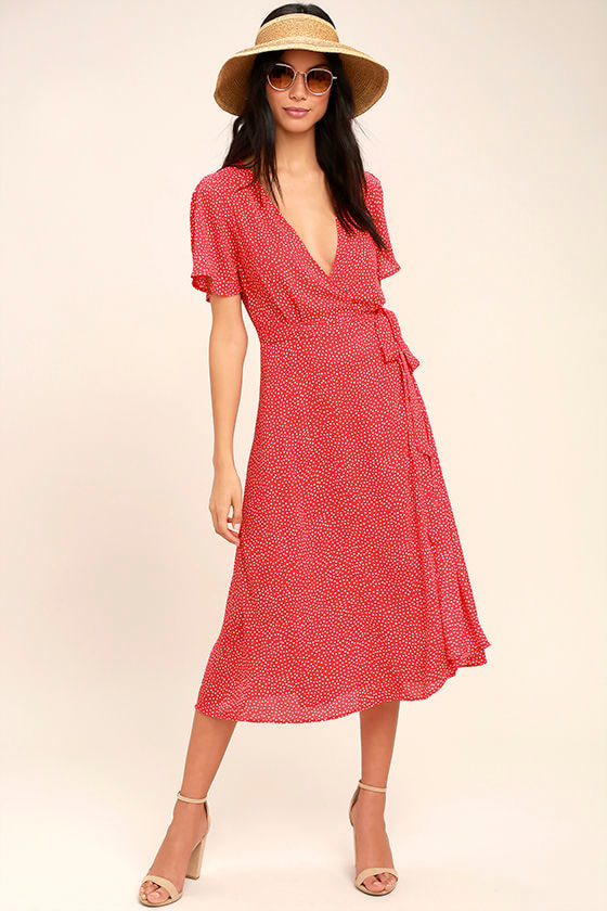 red spotty wrap dress