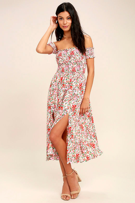 floral long dresses for women light cream