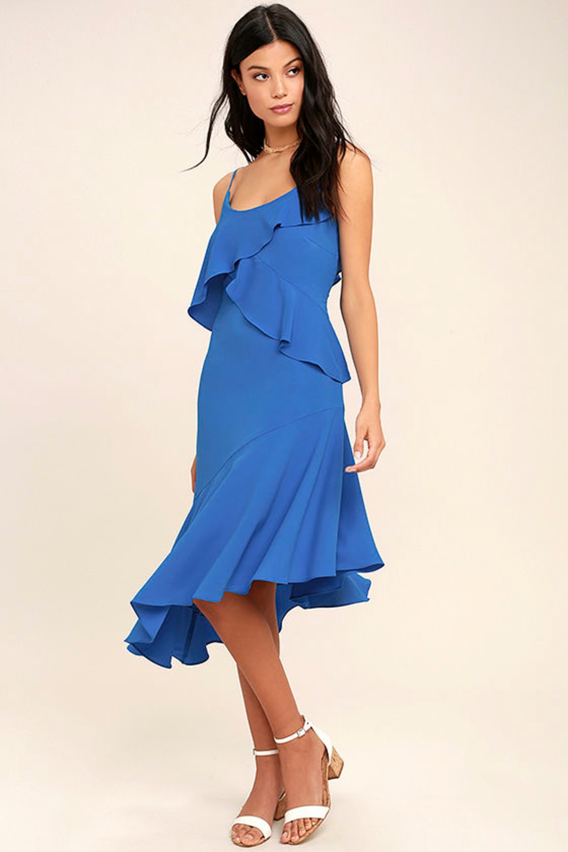 Lovely Blue Midi Dress - Asymmetrical Midi Dress - Sleeveless Midi ...