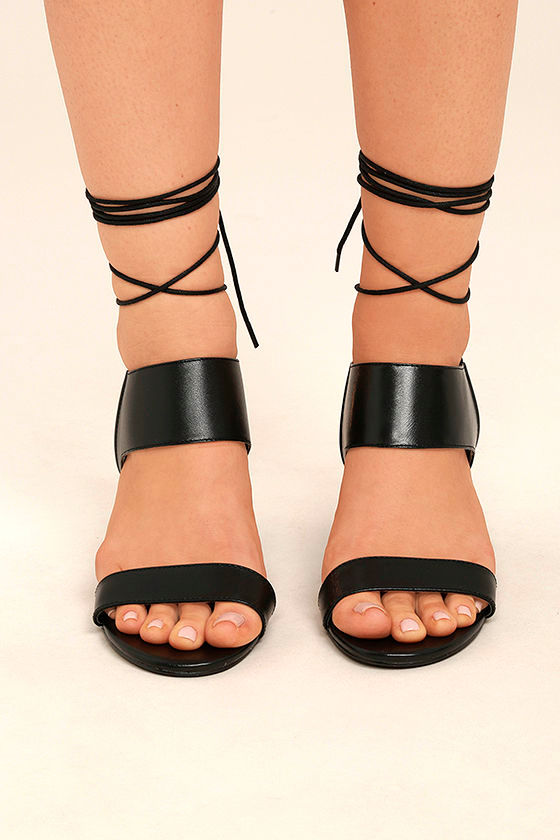 Salome Black Leather Lace-Up Heels 2
