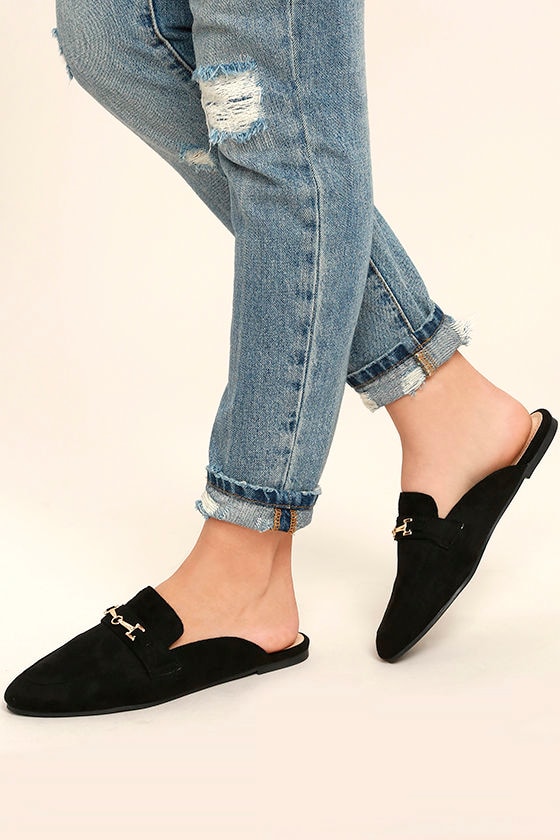 Nyssa Black Suede Loafer Slides