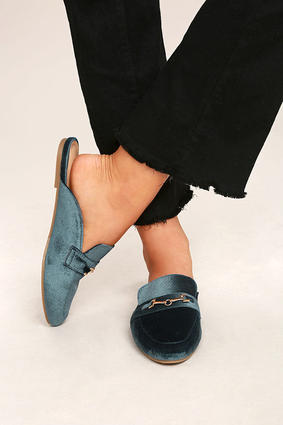 Nyssa Blue Velvet Loafer Slides