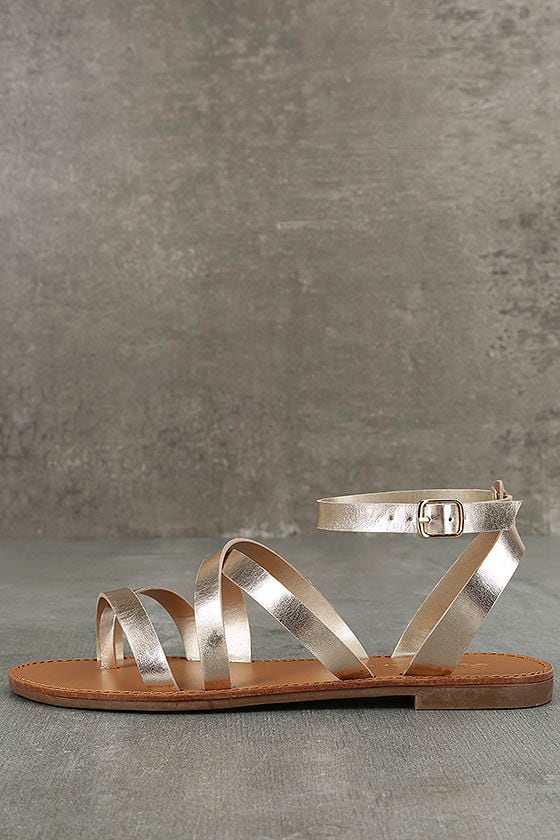 Cute Champagne Flat Sandals - Thong Sandals - Ankle Strap Sandals - $17 ...