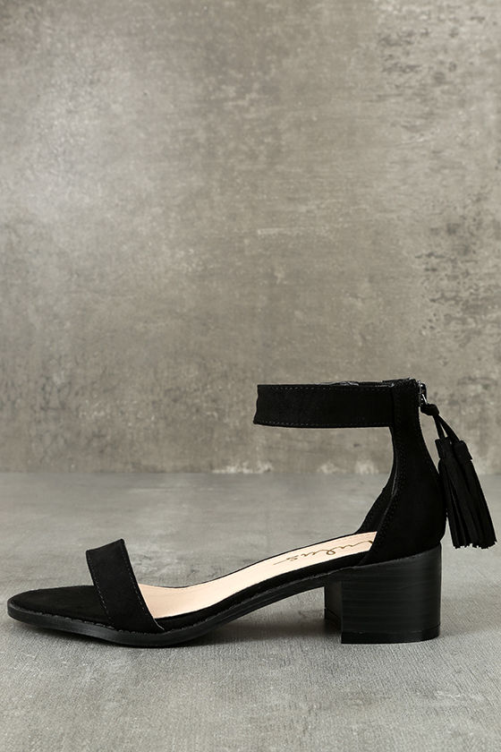 Emma Black Suede Ankle Strap Heels 1