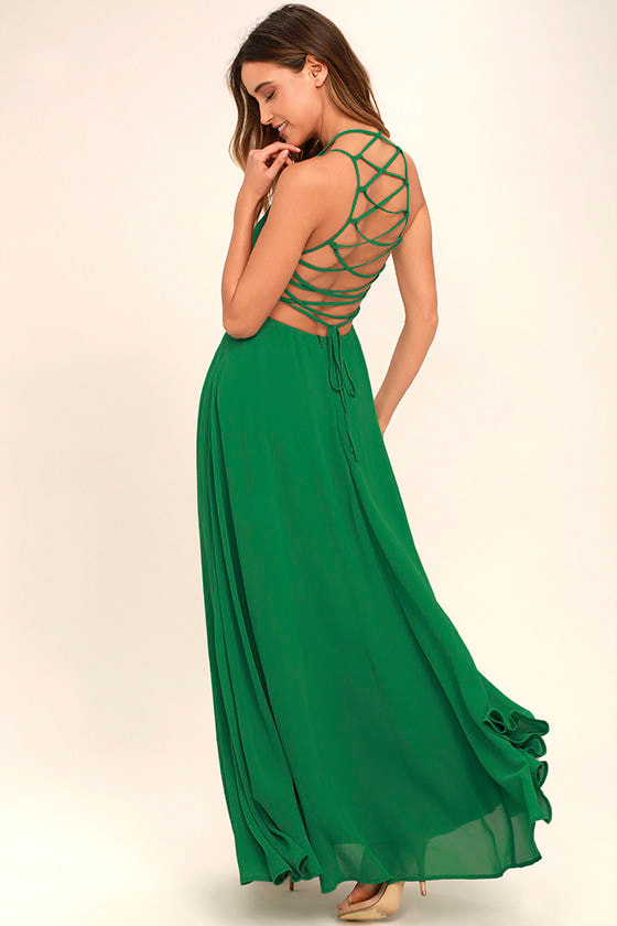 Strappy To Be Here Green Lace-Up Maxi Dress