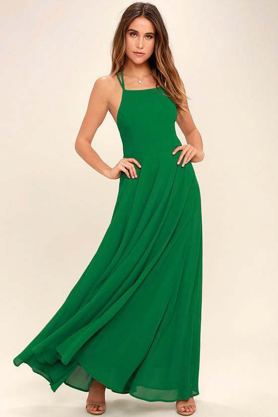 Strappy To Be Here Green Lace-Up Maxi Dress