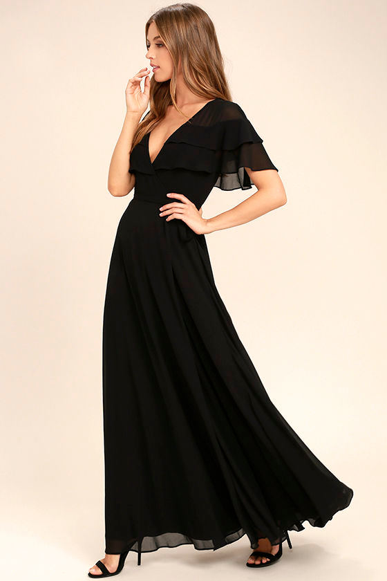 black wrap maxi dress with sleeves