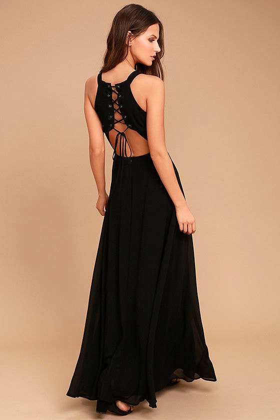 Lovely Black Dress - Lace-Up Dress - Maxi Dress - $87.00 - Lulus