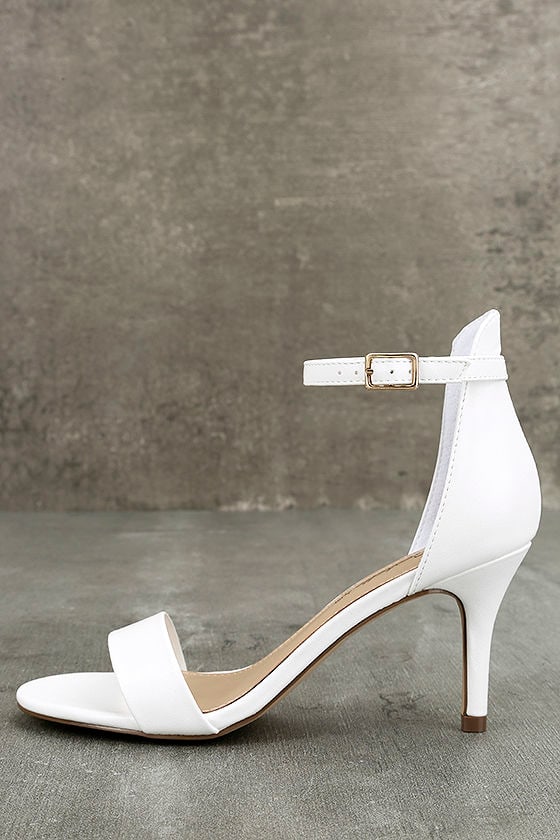 white ankle strap heels